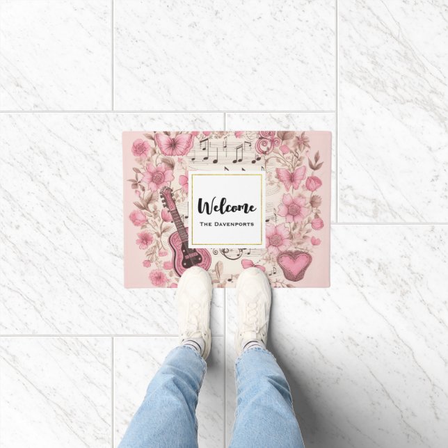 Paillasson Notes musicales et fleurs Style rétro Accueil (Intérieur)
