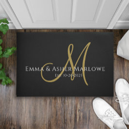 Paillasson Nouveau Script Monogram Black Gold Nom de famille