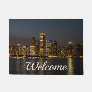 Paillasson Nuit Skyline Chicago Pano Welcome Doormat