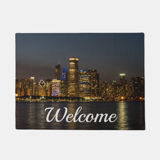 Paillasson Nuit Skyline Chicago Pano Welcome Doormat (Devant)
