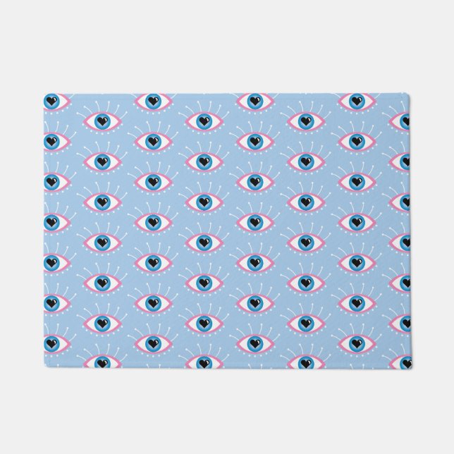 Paillasson Oeil mal grec avec cils rose bleu (Devant)