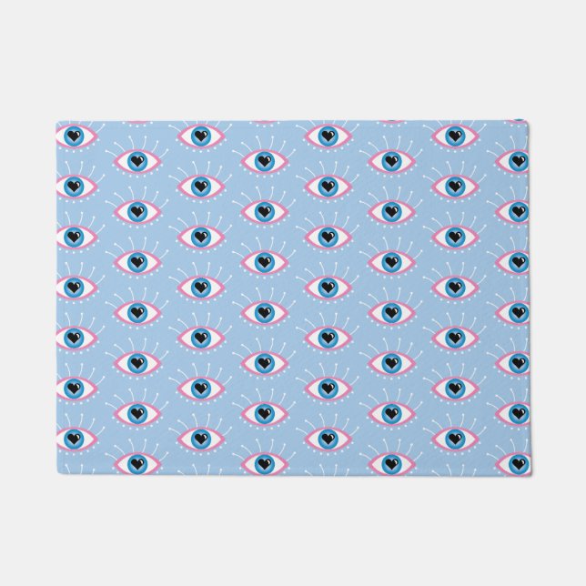 Paillasson Oeil mal grec avec cils rose bleu (Devant)