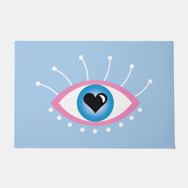 Paillasson Oeil mal grec avec cils rose bleu (Devant)