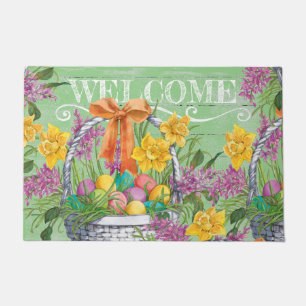 Paillasson Oeufs de Pâques Pâques Panier fleuri violet jaun