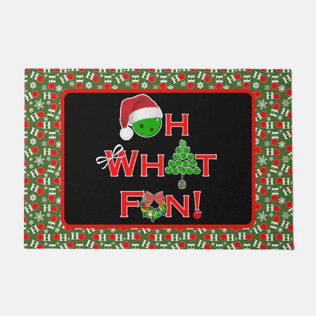 Paillasson Oh What Fun Christmas Pickleball Vert et Blanc (Devant)