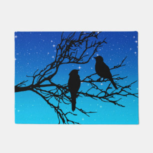Paillasson Oiseaux dans une branche, noir contre bleu du soir