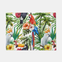 Oiseaux d'aquarelle et motif tropicaux de