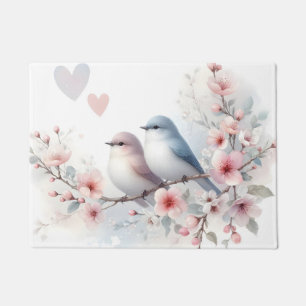 Paillasson Oiseaux de l'amour romantique Branche de fleurs de