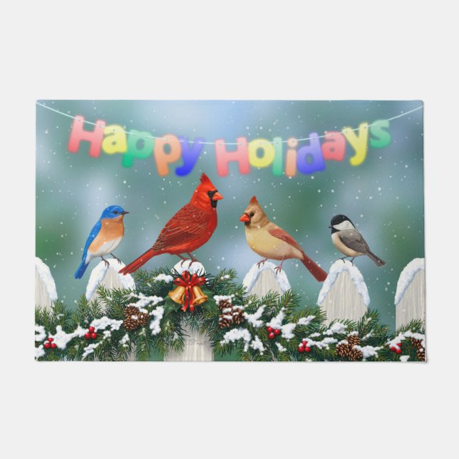 Paillasson Oiseaux de vacances et Garland de Noël (Devant)