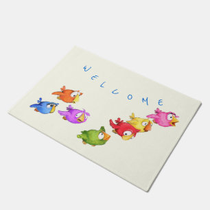 Paillasson Oiseaux de vol colorés et heureux - Bienvenue