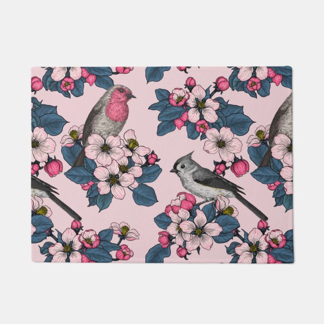 Paillasson Oiseaux et fleurs roses (Devant)