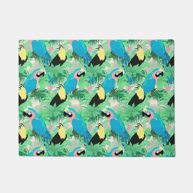 Paillasson Oiseaux exotiques modernes et feuillage Design tro (Devant)