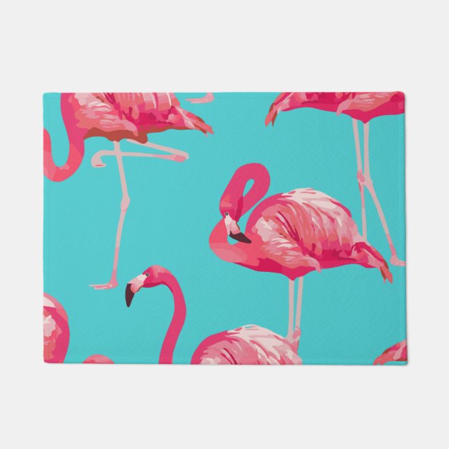 Paillasson Oiseaux roses de flamant sur l'arrière - plan de (Devant)