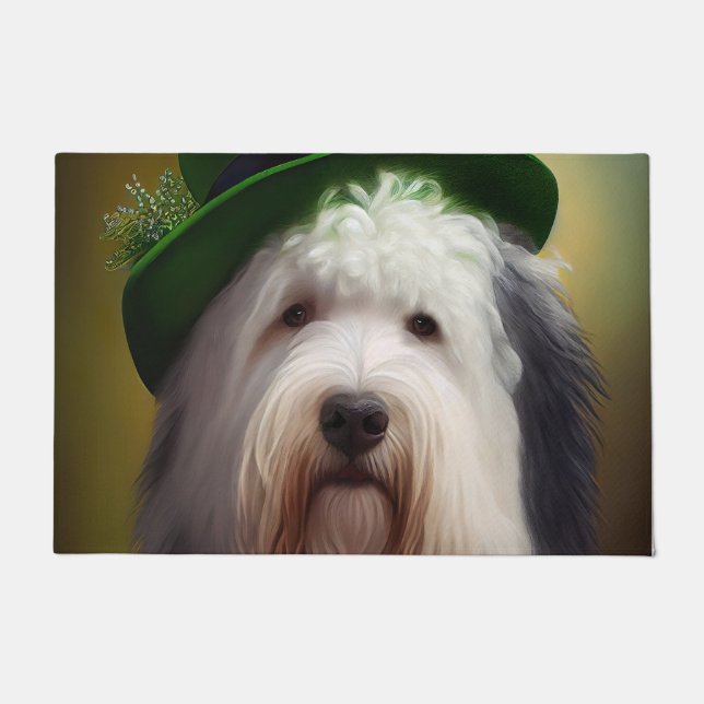Paillasson Old English Sheepdog en tenue de la Saint-Patrick (Devant)