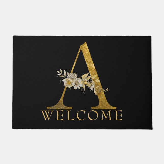 Paillasson Or Classy sur Monogramme Or A avec Fleurs (Devant)