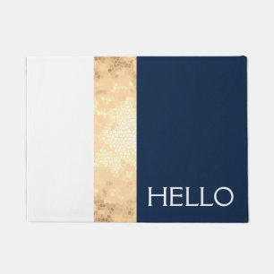 Paillasson or élégant de faux, bleu marine, rayures blanche