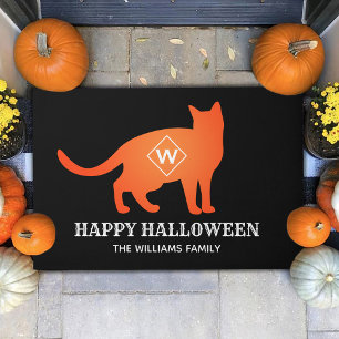 Paillasson Orange Chat Happy Halloween Nom de famille