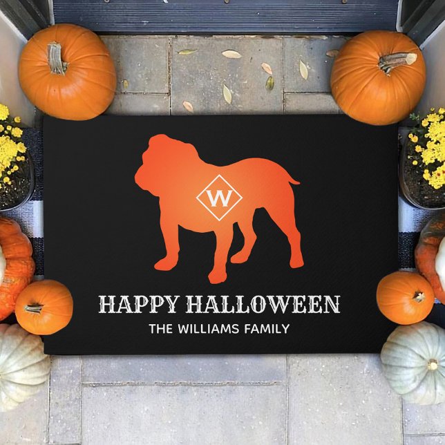 Paillasson Orange English Bulldog Happy Halloween Nom de fami (Créateur téléchargé)