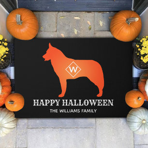 Paillasson Orange Sibérie Husky Silhouette Happy Halloween