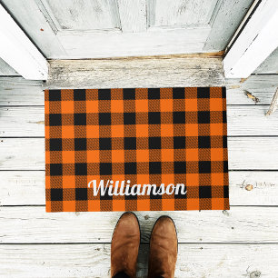 Paillasson Orange tendance automne Halloween Buffalo Plaid