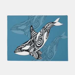 Paillasson Orca Killer Whale Tlingit Indigo encre bleue
