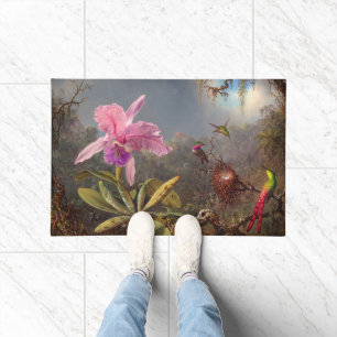 Paillasson Orchidée de Cattleya et trois colibris par Heade