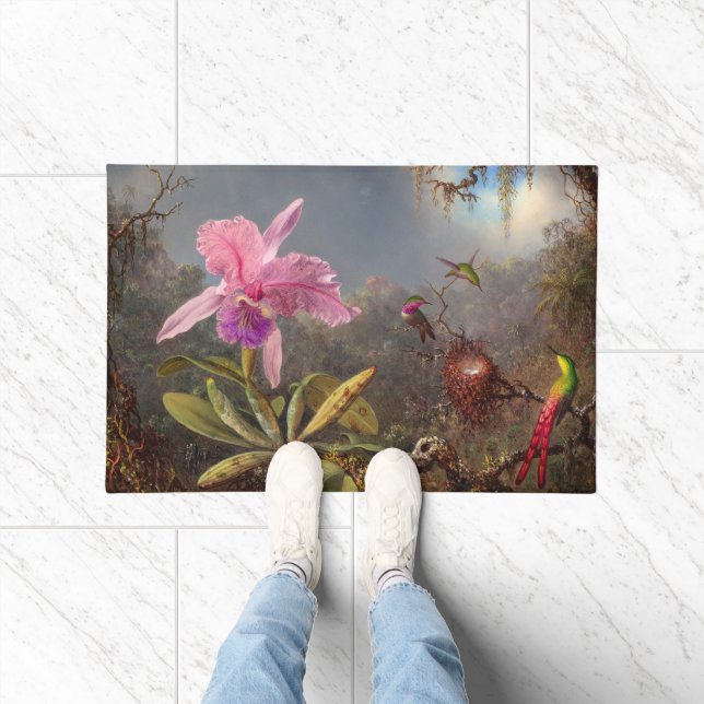 Paillasson Orchidée de Cattleya et trois colibris par Heade (Intérieur)