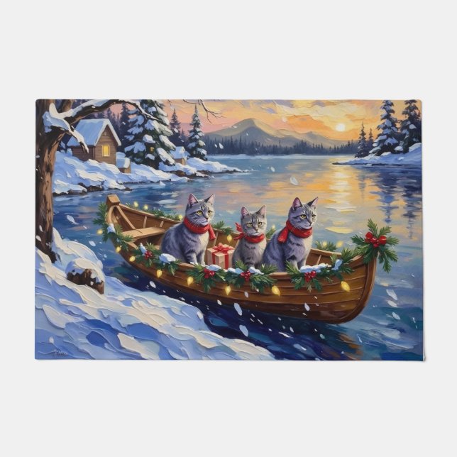 Paillasson Oriental Blue Cat Christmas Boat Holiday (Devant)
