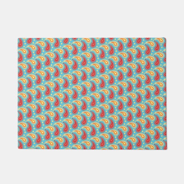 Paillasson Oriental Turquoise Orange Perse Motif Paisley (Devant)