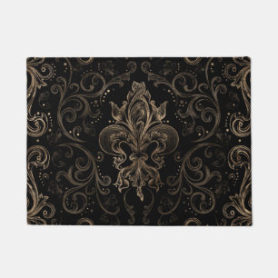 Paillasson Ornement de fleur de lis noir et or