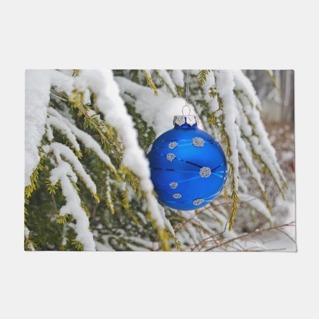 Paillasson Ornement De Noël Bleu En Pin Neige (Devant)
