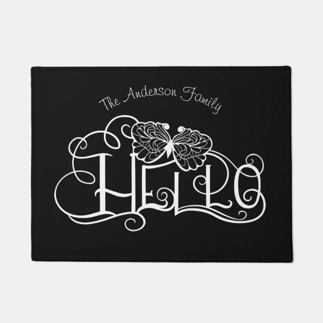 Paillasson Ornement décoratif hello script famille Porte Mat (Devant)