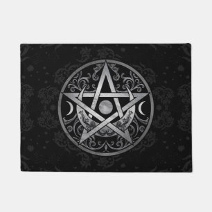 Paillasson Ornement du pentagramme - Argent et Noir