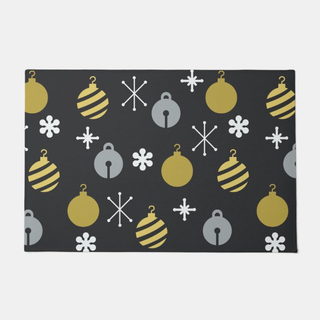 Paillasson Ornements de Noël rétro Or noir (Devant)