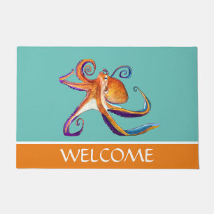 Paillasson Otopus vie marine aquarelle art