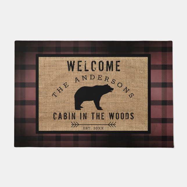 Paillasson Ours à carreaux rustique Bienvenue dans la cabine  (Devant)