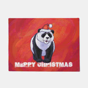 Paillasson Ours de panda à Santa Hat sur Rouge