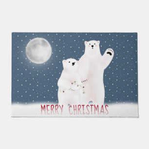 Paillasson Ours Polaires De Noël Dans Paillettes De Neige