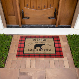 Paillasson Ours Rustique Plaid Bienvenue Cabine dans la forêt