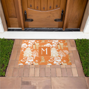 Paillasson Pagode de la Chinoiserie orange Monogramme