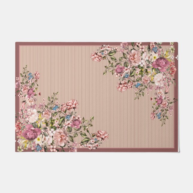 Paillasson Paillette de jardin fleurie, Accueil Fleur Rose (Devant)