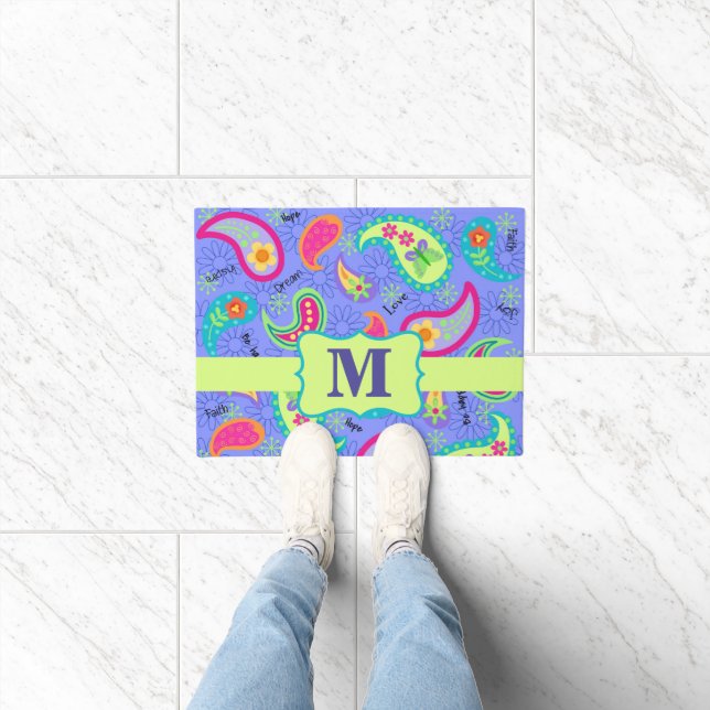 Paillasson Paisley Monogramme Lavande moderne Motif violet (Intérieur)
