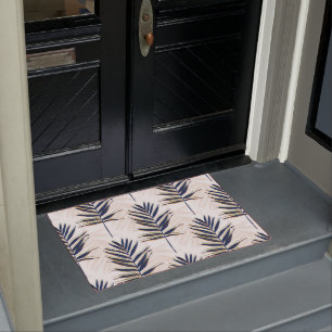 Paillasson Palmier bleu moderne Feuille Gold Strots Blanc Des