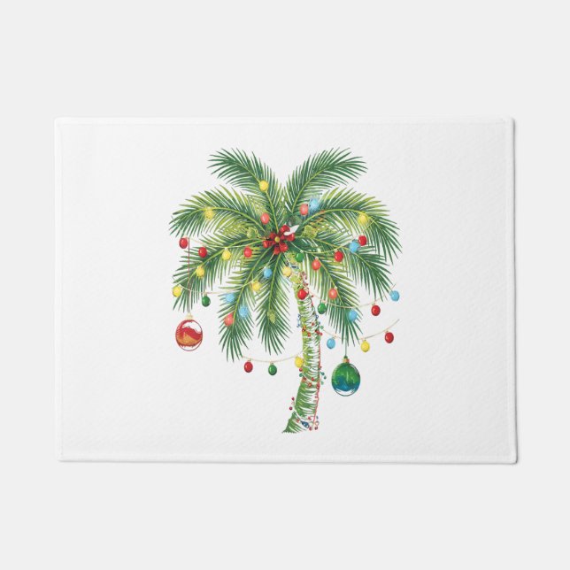 Paillasson Palmier de Noël tropical avec lumières et ornam (Devant)