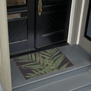 Paillasson Palmier Vert Feuille Gold Strokes Gris Design