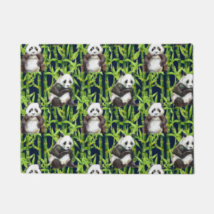 Paillasson Panda avec le motif en bambou d'aquarelle