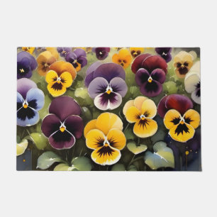 Paillasson Pansies jaunes et violets aquarelle