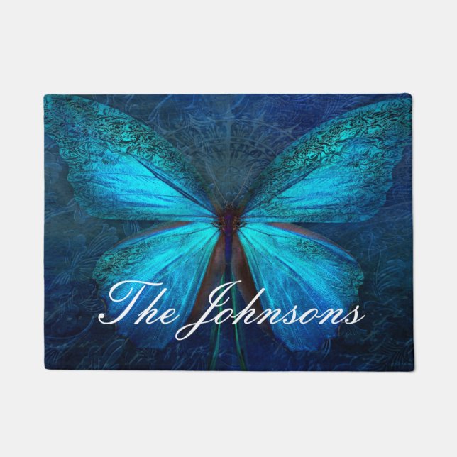 Paillasson Papillon bleu de la joie et de la chance (Devant)