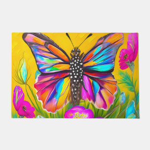 Paillasson Papillon coloré sur un arrière - plan jaune