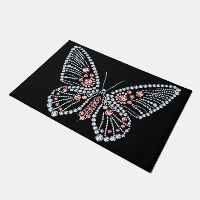 Paillasson Papillon en strass bijoux de printemps (Incliné)